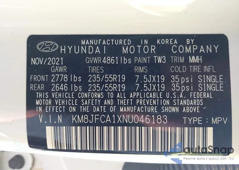 2022 Hyundai Tucson Hybrid Sel Convenience из США, поврежденный, VIN KM8JFCA1XNU046183